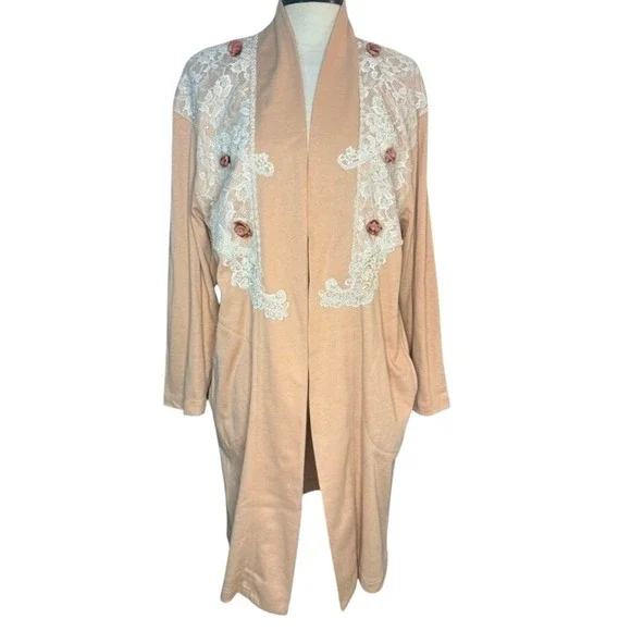 Vintage Lacy Afternoon Shell Kepler Lace Rosette Cardigan Peach Plus Size 1X - Picture 2 of 14